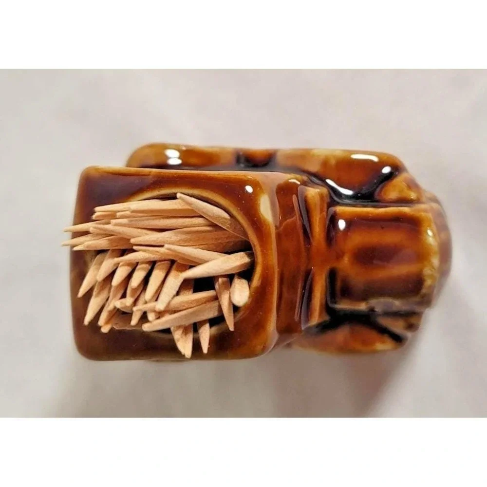 Ceramic Car Toothpick Holder Brown Glazed Retro Novelty Small‎ Kitchen Decor
